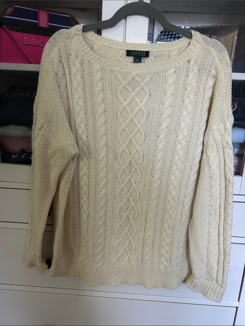 Lauren Ralph Lauren Cream Cable Knit Scoop Neck Sweater